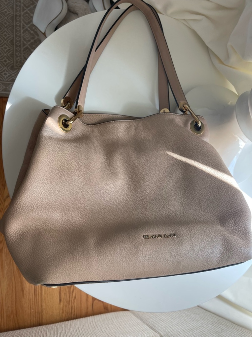 Michael Kors Blush Pink Leather Shoulder Bag with Gold Hardware